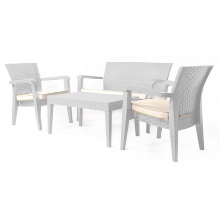 Rainbow Outdoor Alaska 4 Piece Seating Set with Cushions-White RBO-ALASKA-WHT-4PC-CUSH-CRM